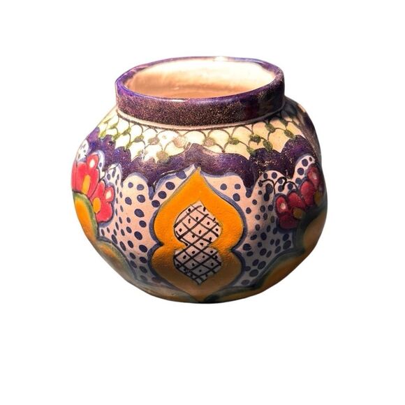Talavera La Corona Hand Painted Brilliant Colors Planter Mexico Pottery Pot - Picture 4 of 8